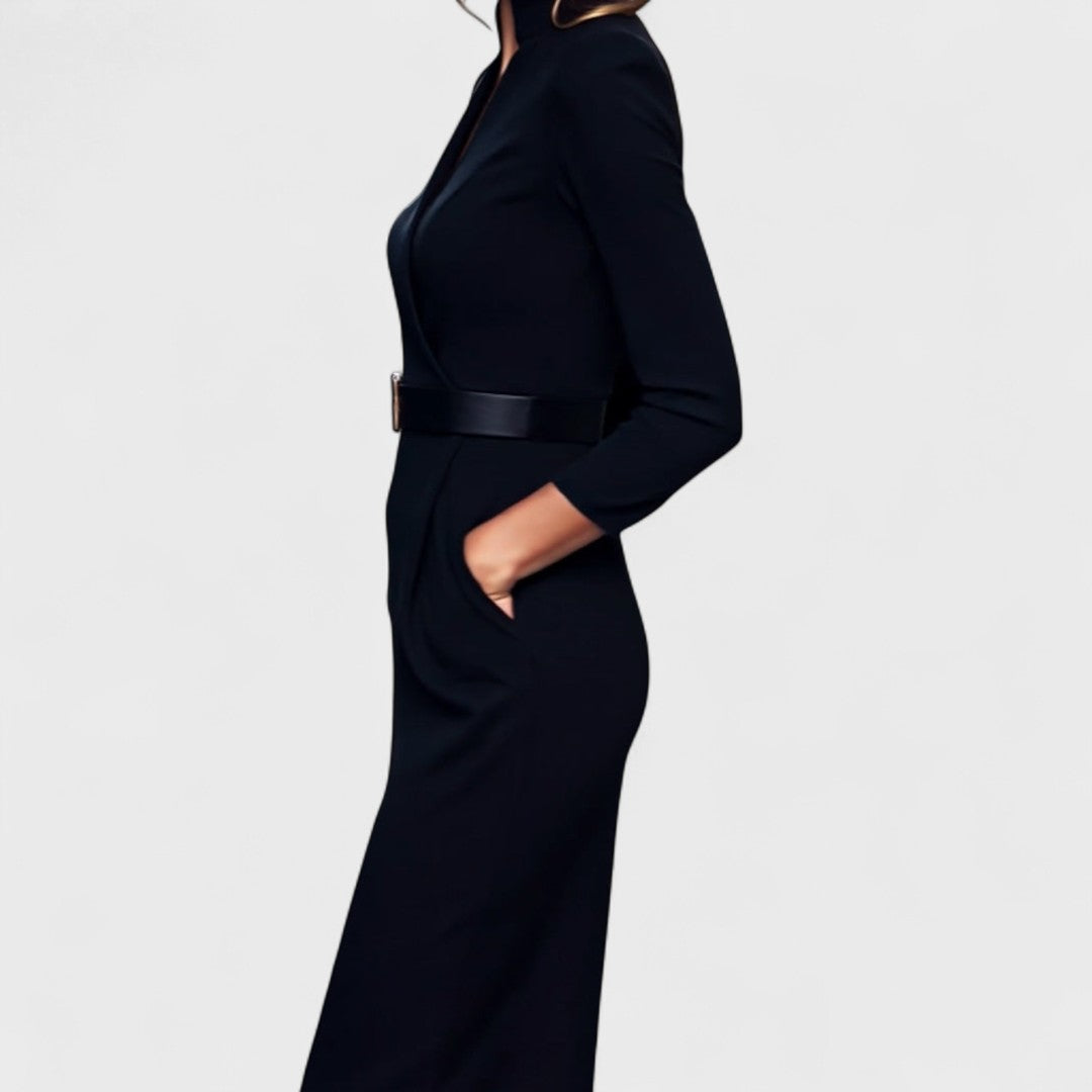 Pencil Dress Women's Wrap Cut with V-Neck and Belted Waist - 8 - Dublin-stylehouse