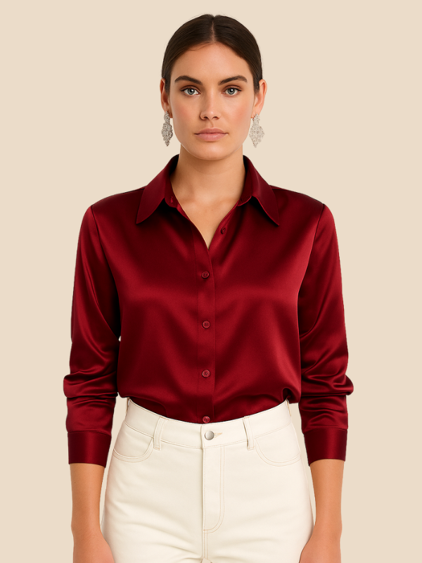 Blouse Women's Long Sleeve Shirt Collar with Button Placket | D&S - 1 - Dublin-stylehouse