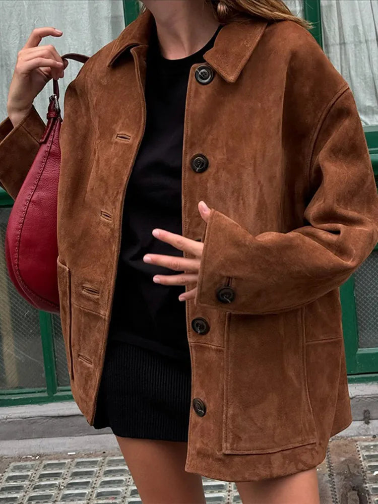 Clara – Women's oversized suede cashmere jacket with pockets - 1 - Dublin-stylehouse