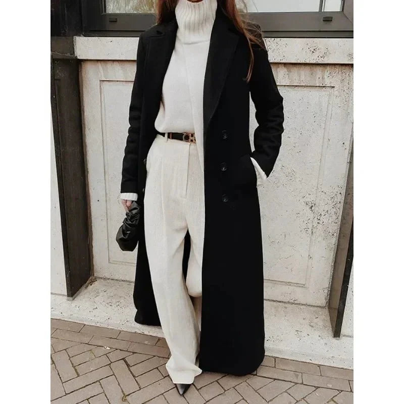 Long Coat Women's Tailored Fit with Elegant Buttons | D&S - 2 - Dublin-stylehouse