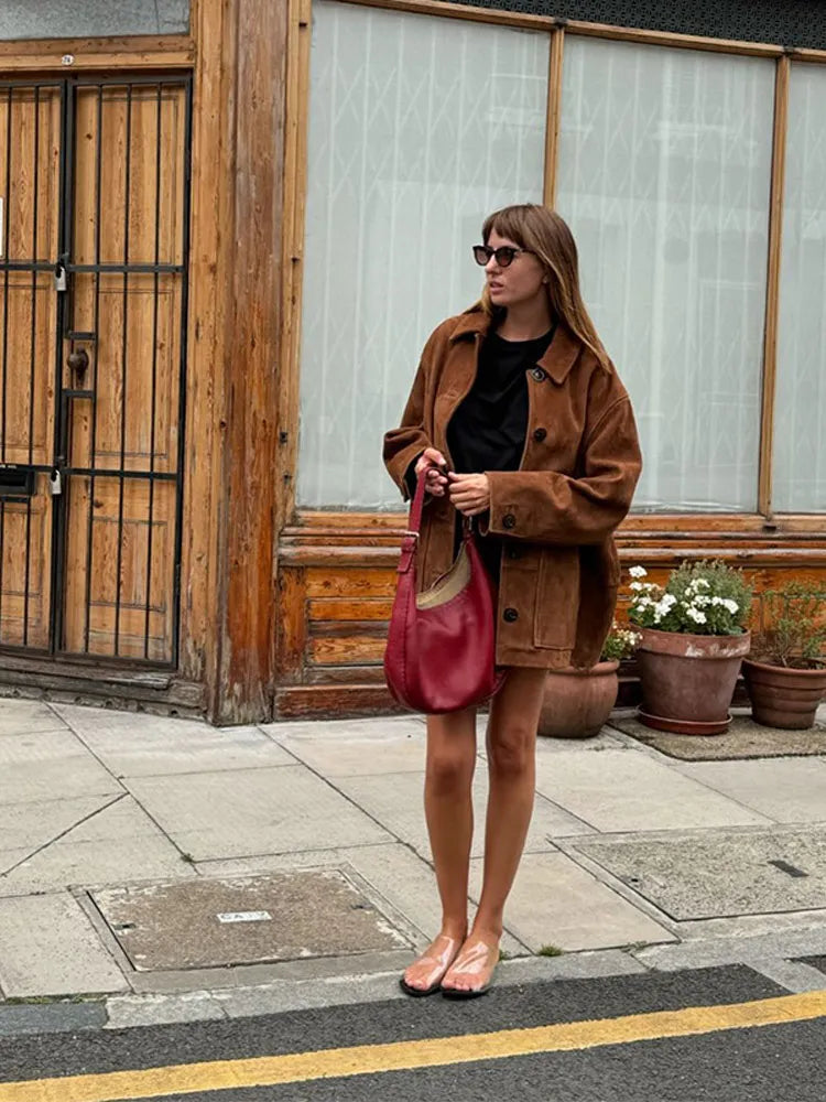 Clara – Women's oversized suede cashmere jacket with pockets - 3 - Dublin-stylehouse