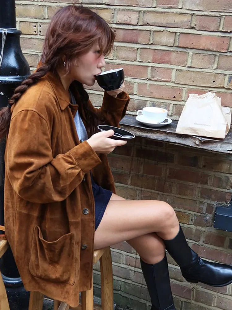 Clara – Women's oversized suede cashmere jacket with pockets - 5 - Dublin-stylehouse