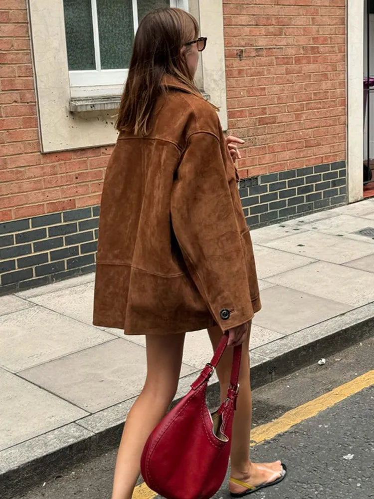 Clara – Women's oversized suede cashmere jacket with pockets - 2 - Dublin-stylehouse